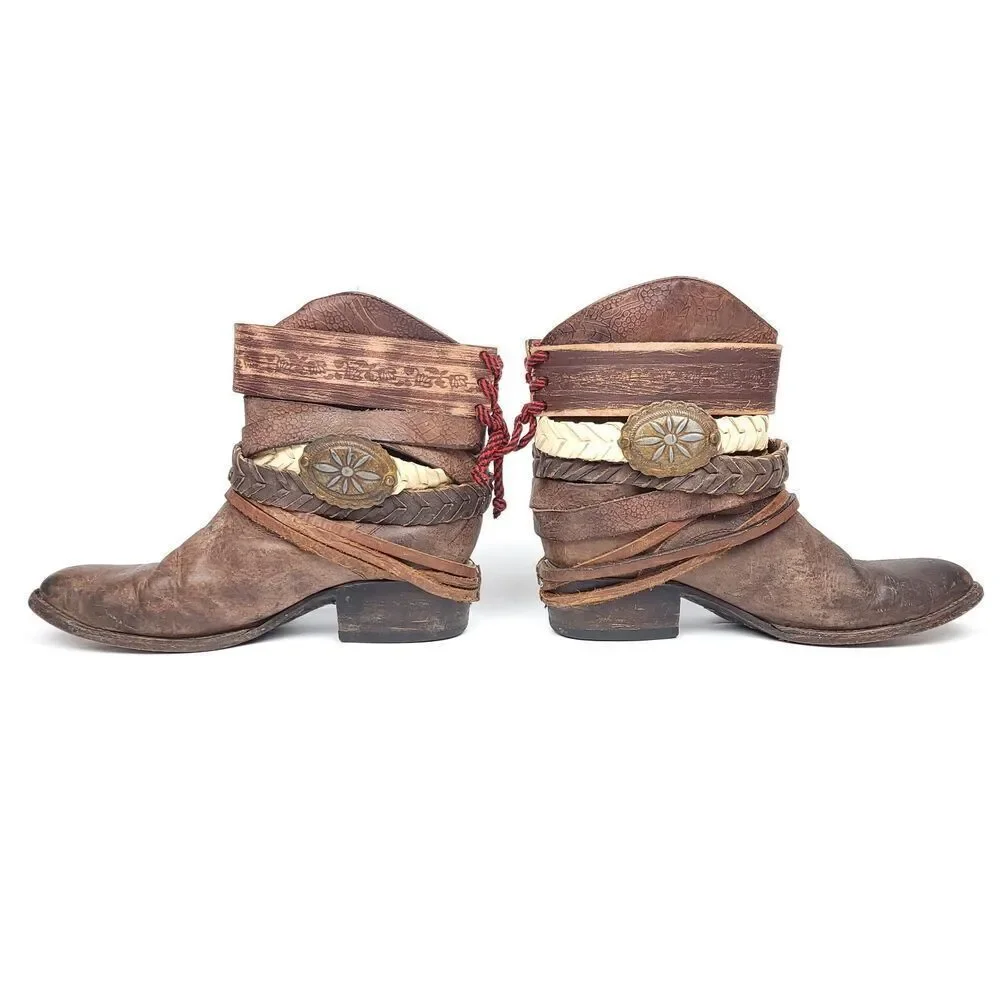 Freebird By Steven MZCAL Horse Girl Brown Leather Strap Ankle Buckle Booties 7